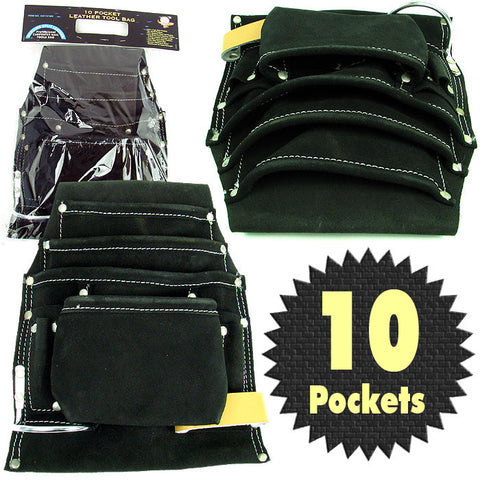 Professional 10 Pocket Leather Tool Bag Pouch
