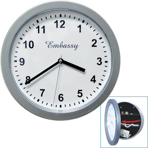 Silver Wall Clock with Hidden Safe